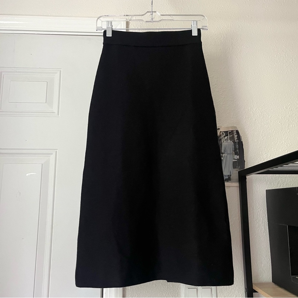 BURU black chunky knit elastic waist midi skirt‎